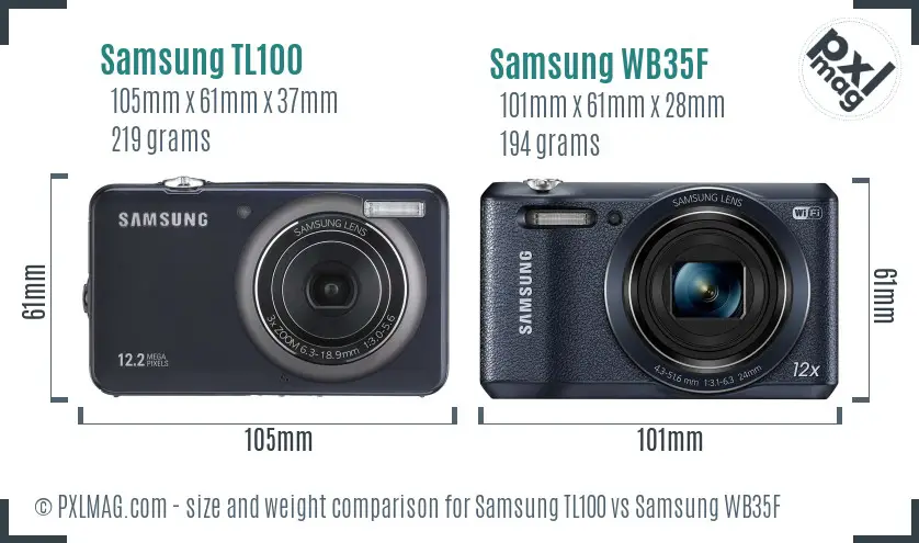Samsung TL100 vs Samsung WB35F size comparison