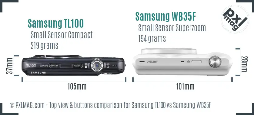 Samsung TL100 vs Samsung WB35F top view buttons comparison