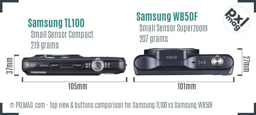 Samsung TL100 vs Samsung WB50F top view buttons comparison