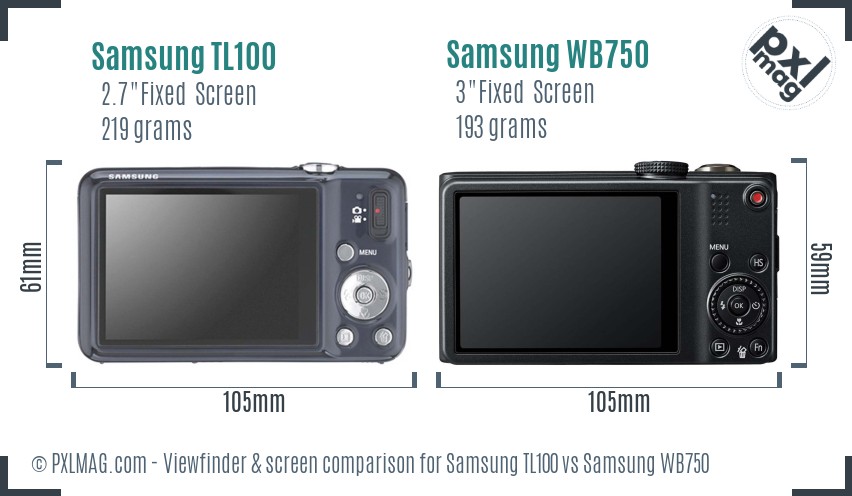 Samsung TL100 vs Samsung WB750 Screen and Viewfinder comparison