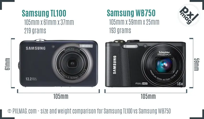 Samsung TL100 vs Samsung WB750 size comparison