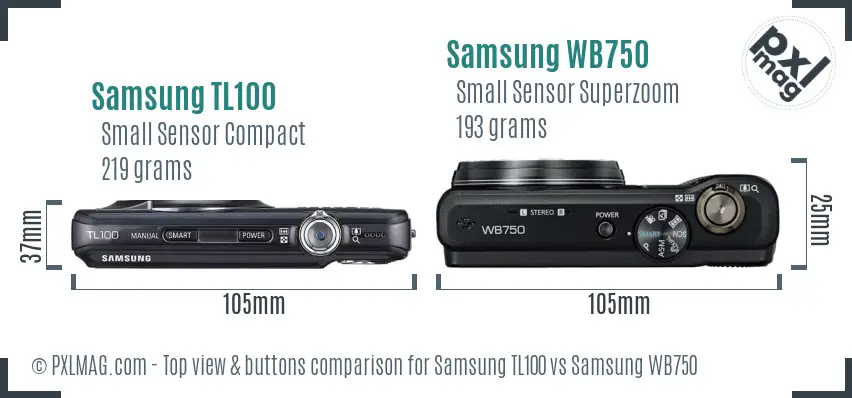 Samsung TL100 vs Samsung WB750 top view buttons comparison