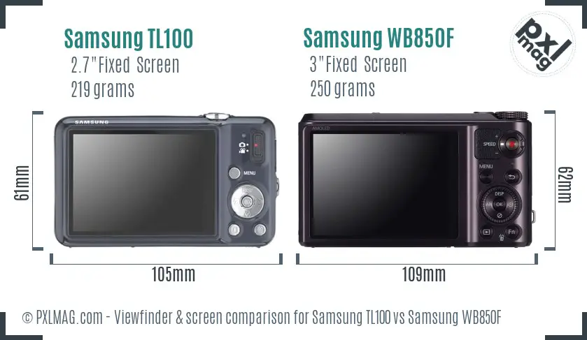 Samsung TL100 vs Samsung WB850F Screen and Viewfinder comparison