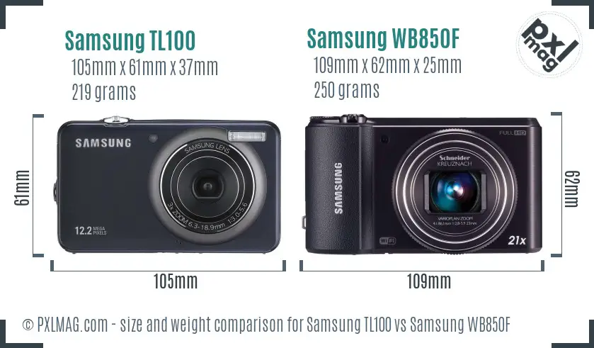 Samsung TL100 vs Samsung WB850F size comparison