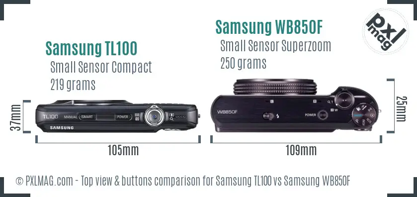 Samsung TL100 vs Samsung WB850F top view buttons comparison