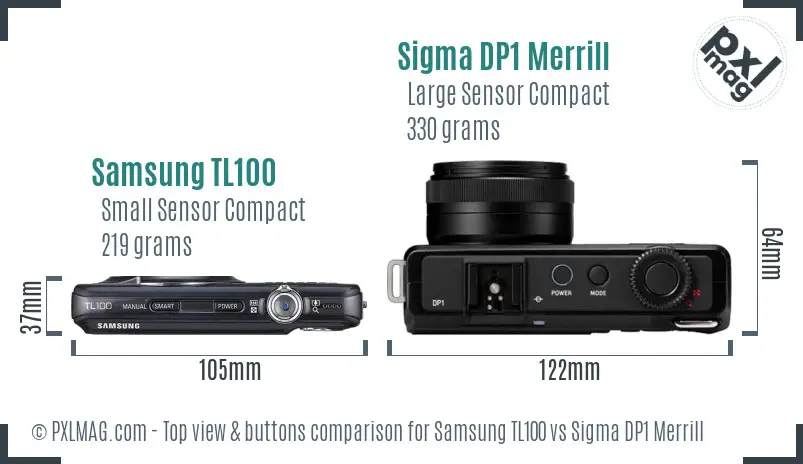 Samsung TL100 vs Sigma DP1 Merrill top view buttons comparison