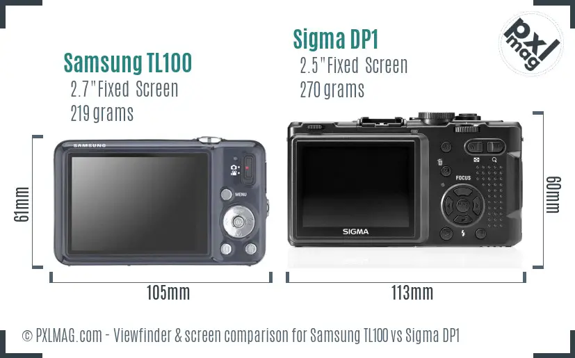 Samsung TL100 vs Sigma DP1 Screen and Viewfinder comparison
