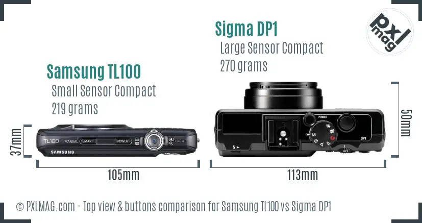 Samsung TL100 vs Sigma DP1 top view buttons comparison