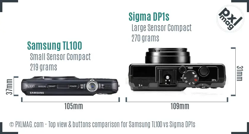 Samsung TL100 vs Sigma DP1s top view buttons comparison