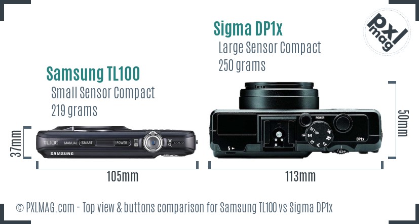 Samsung TL100 vs Sigma DP1x top view buttons comparison