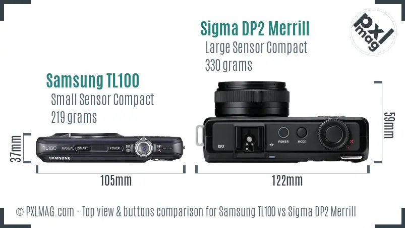 Samsung TL100 vs Sigma DP2 Merrill top view buttons comparison