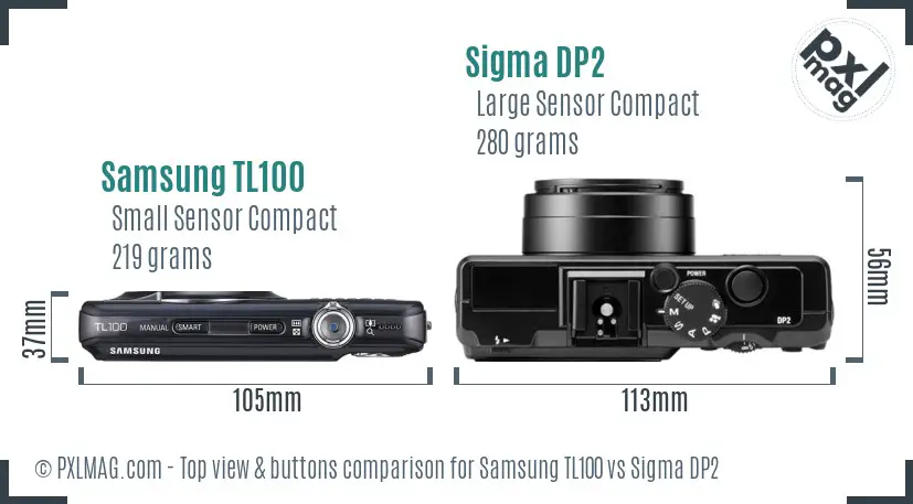 Samsung TL100 vs Sigma DP2 top view buttons comparison