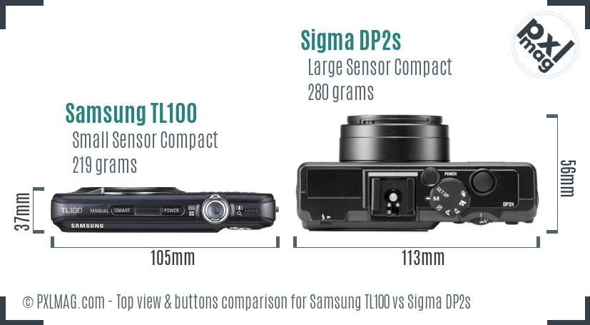 Samsung TL100 vs Sigma DP2s top view buttons comparison