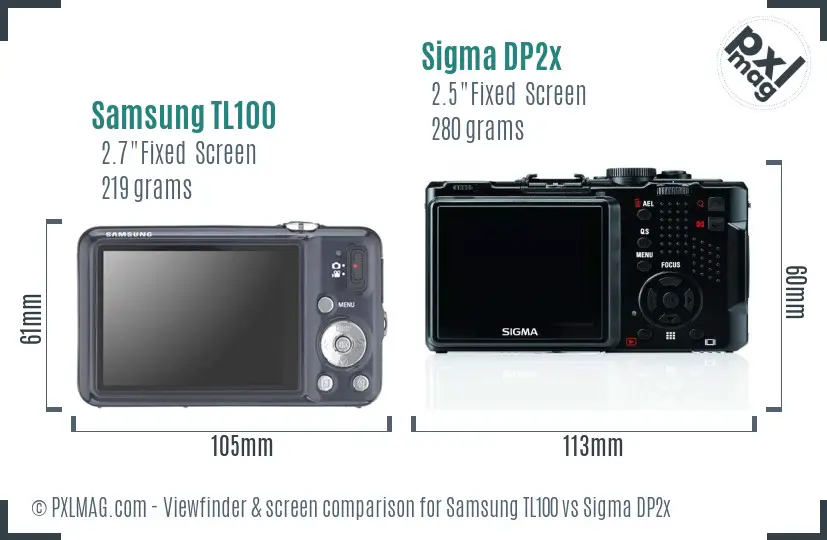 Samsung TL100 vs Sigma DP2x Screen and Viewfinder comparison