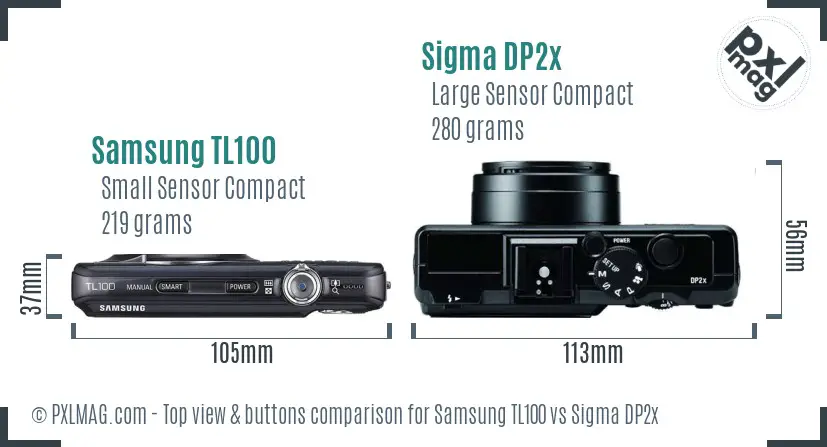 Samsung TL100 vs Sigma DP2x top view buttons comparison