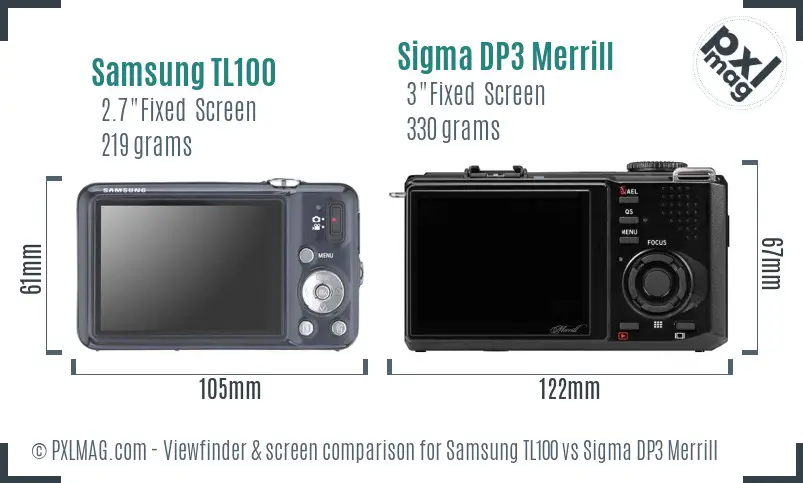 Samsung TL100 vs Sigma DP3 Merrill Screen and Viewfinder comparison
