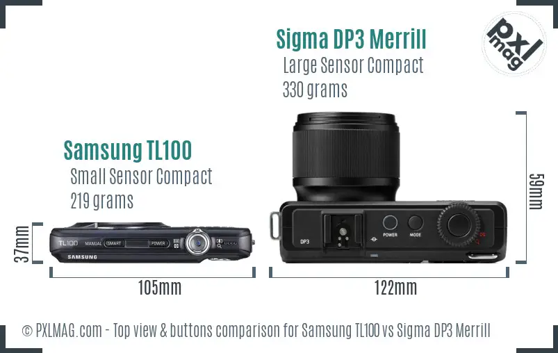 Samsung TL100 vs Sigma DP3 Merrill top view buttons comparison
