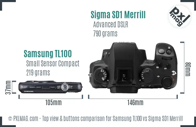 Samsung TL100 vs Sigma SD1 Merrill top view buttons comparison