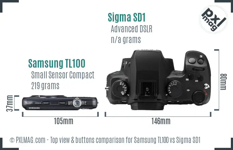 Samsung TL100 vs Sigma SD1 top view buttons comparison