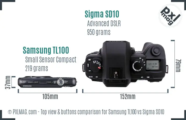 Samsung TL100 vs Sigma SD10 top view buttons comparison