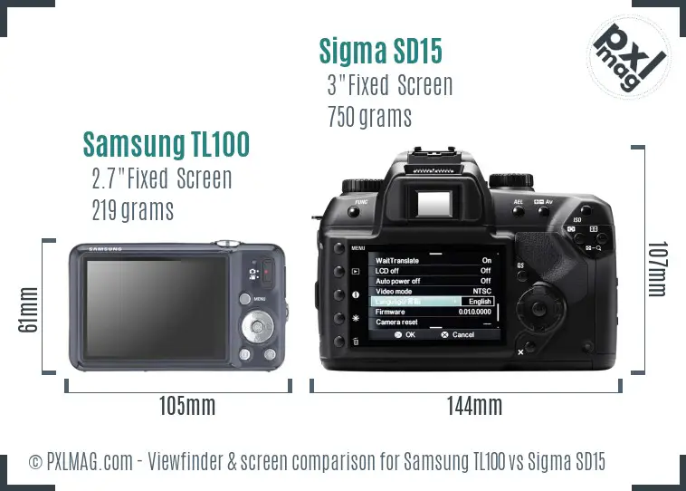 Samsung TL100 vs Sigma SD15 Screen and Viewfinder comparison