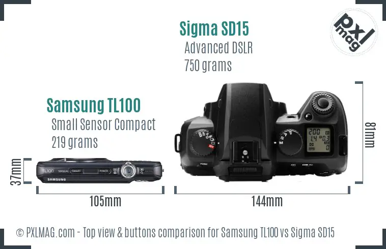 Samsung TL100 vs Sigma SD15 top view buttons comparison