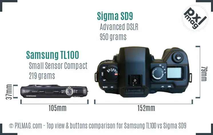 Samsung TL100 vs Sigma SD9 top view buttons comparison