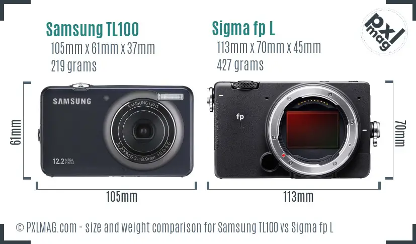 Samsung TL100 vs Sigma fp L size comparison