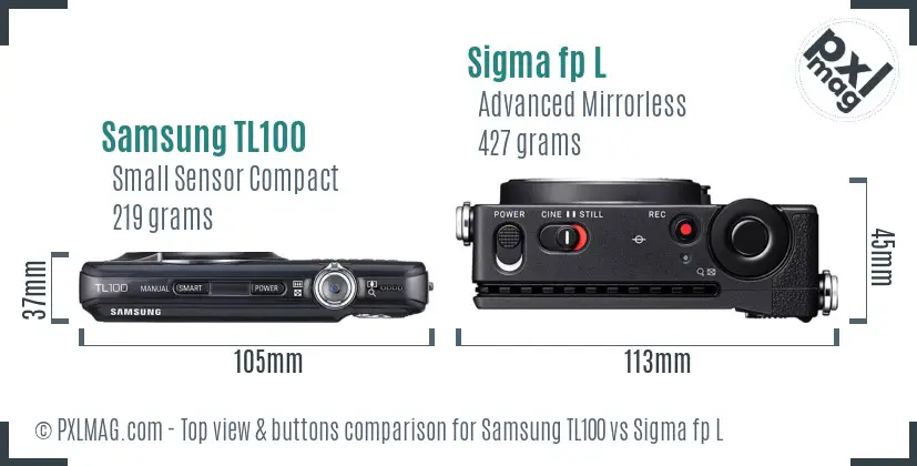 Samsung TL100 vs Sigma fp L top view buttons comparison