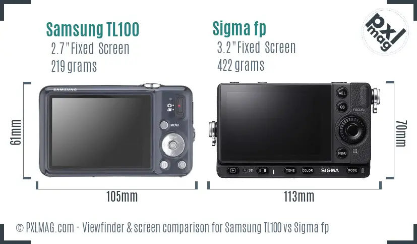 Samsung TL100 vs Sigma fp Screen and Viewfinder comparison