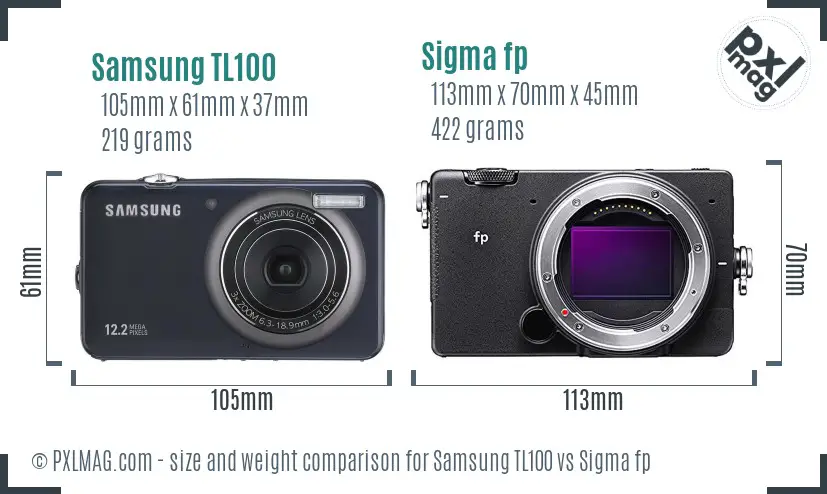 Samsung TL100 vs Sigma fp size comparison