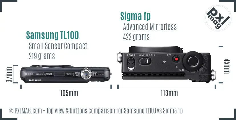 Samsung TL100 vs Sigma fp top view buttons comparison