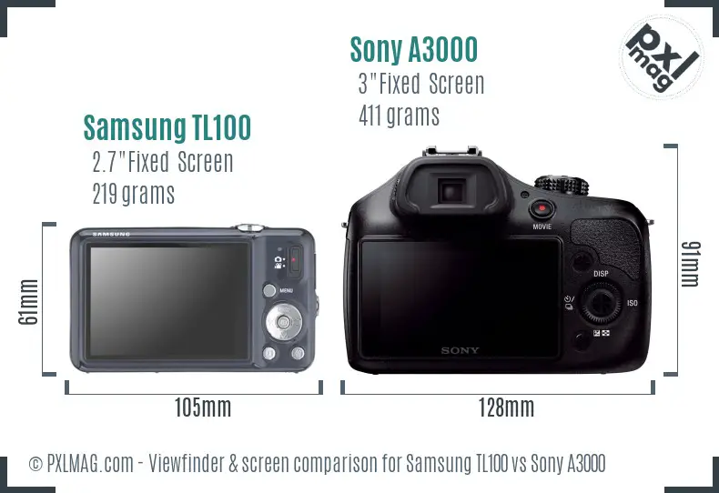 Samsung TL100 vs Sony A3000 Screen and Viewfinder comparison