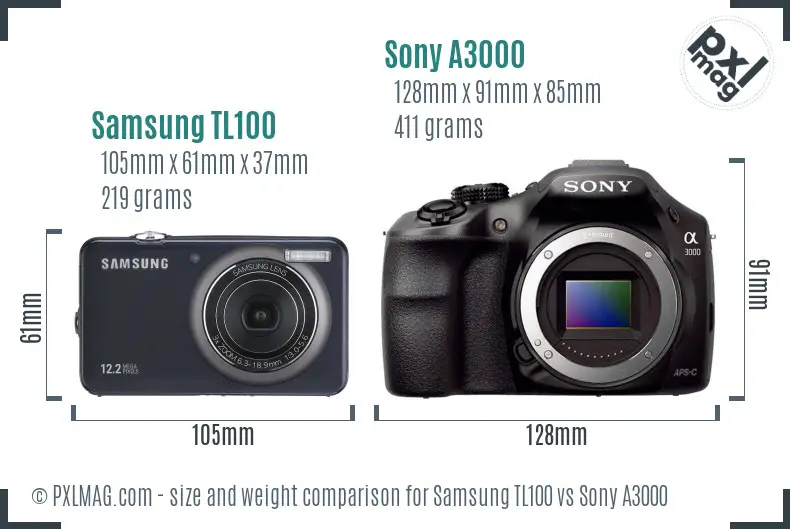 Samsung TL100 vs Sony A3000 size comparison