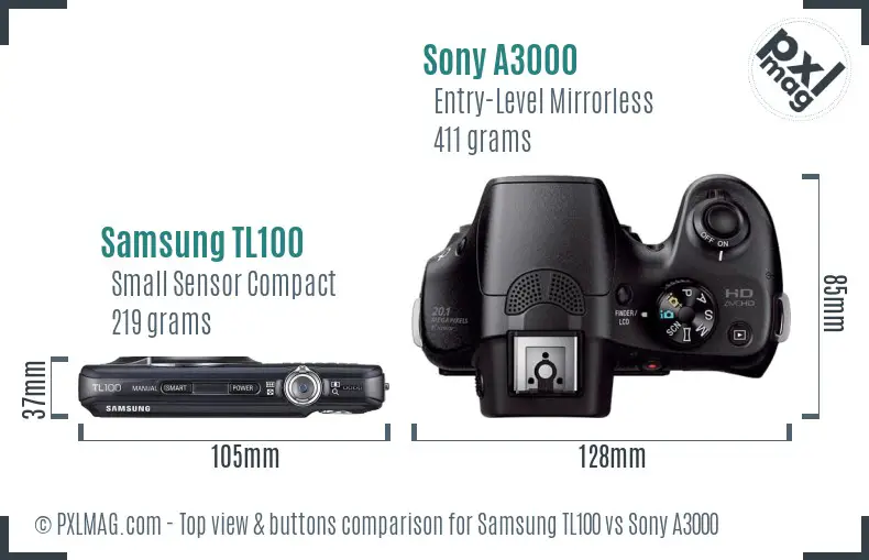 Samsung TL100 vs Sony A3000 top view buttons comparison