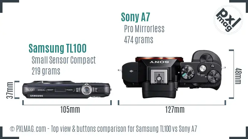 Samsung TL100 vs Sony A7 top view buttons comparison