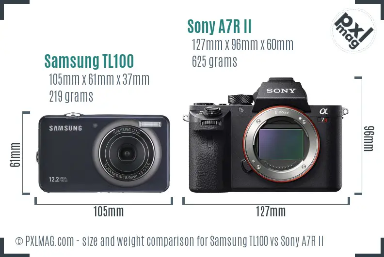 Samsung TL100 vs Sony A7R II size comparison