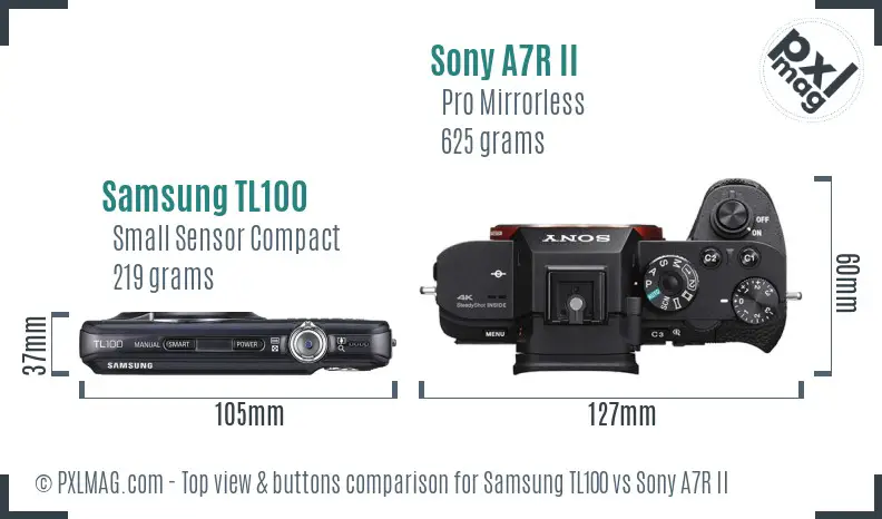 Samsung TL100 vs Sony A7R II top view buttons comparison