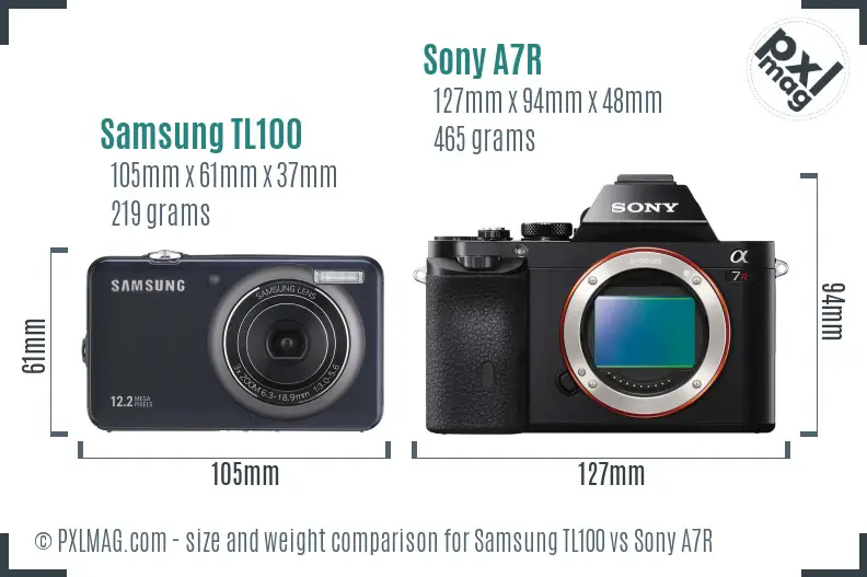 Samsung TL100 vs Sony A7R size comparison