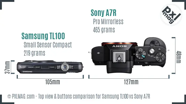 Samsung TL100 vs Sony A7R top view buttons comparison