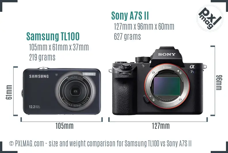 Samsung TL100 vs Sony A7S II size comparison