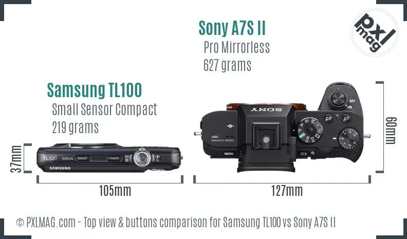 Samsung TL100 vs Sony A7S II top view buttons comparison
