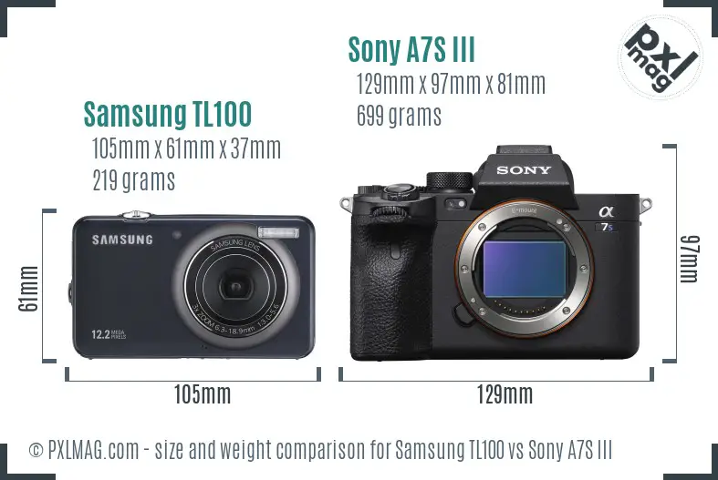 Samsung TL100 vs Sony A7S III size comparison