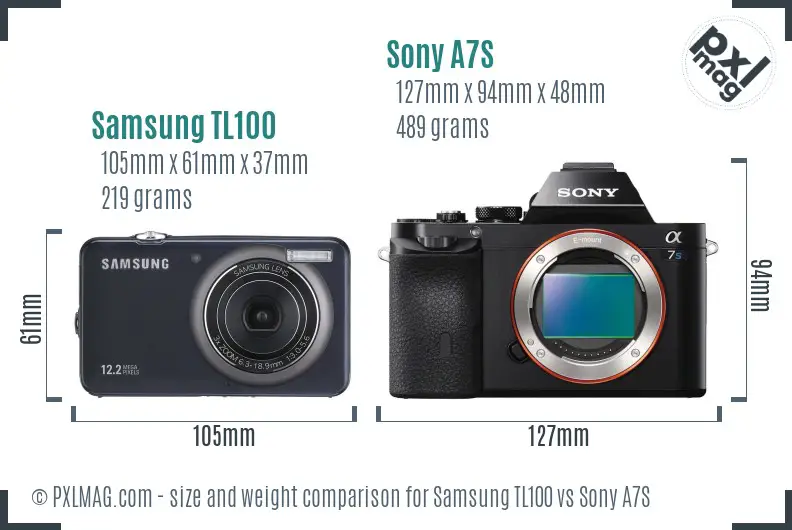 Samsung TL100 vs Sony A7S size comparison