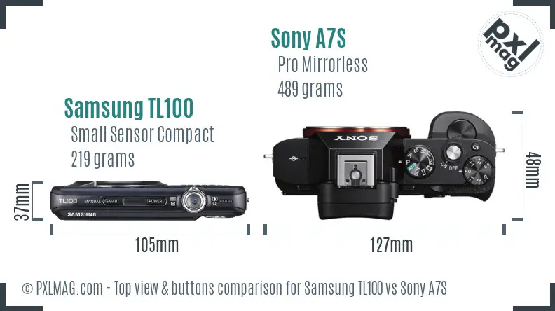 Samsung TL100 vs Sony A7S top view buttons comparison