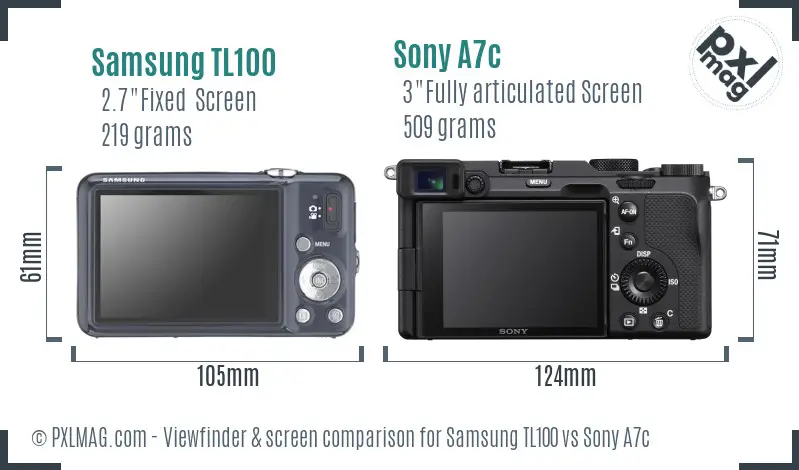 Samsung TL100 vs Sony A7c Screen and Viewfinder comparison