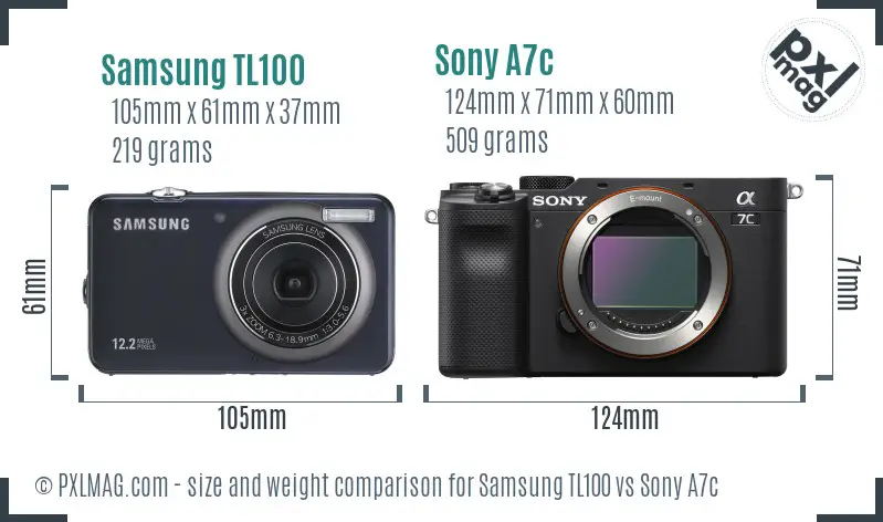 Samsung TL100 vs Sony A7c size comparison