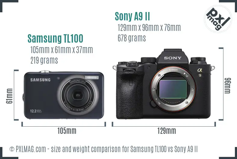 Samsung TL100 vs Sony A9 II size comparison