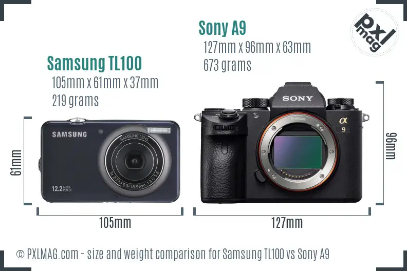Samsung TL100 vs Sony A9 size comparison Samsung TL100 vs Sony A9 size comparison