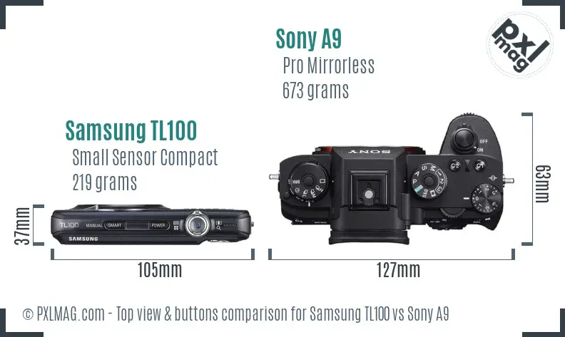 Samsung TL100 vs Sony A9 top view buttons comparison